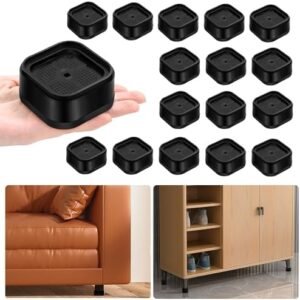 16 Pack Furniture Risers Adjustable Bed Risers Heavy Duty Lifts Height 1", Square Stackable Bed Risers 1, 2 or 3 Inch for Desk Leg Table Couch Sofa Chair Bed Frame Legs Dorm, Black