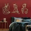 3 Pcs Metal Wall Art Decor Minimalist Abstract Woman Wall Art metal Modern Line Drawing Wall Art Decor Female Single Line Wall Home Hanging for Bedroom Kitchen Bathroom Living Room(Gold, Modern)