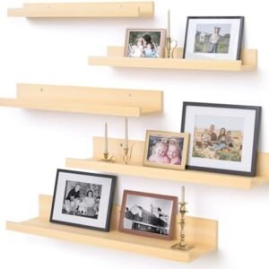 Upsimples Home Floating Shelves for Wall Décor Storage, Wall Shelves Set of 5, Small Picture Ledge Farmhouse Shelves, Wall Mounted Wood Shelves for Living Room, Bedroom, Bathroom, Kitchen, Natural