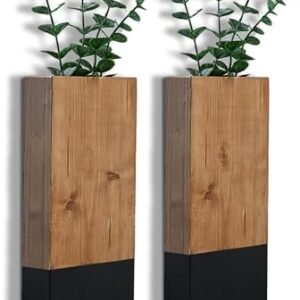 2 Pack Wall Planters for Indoor Plants, Wood Wall Decor for Bathroom, Bedroom Living Room, Modern Farmhouse Wooden Pocket Wall Vases for Dried Flowers and Faux Greenery Plants