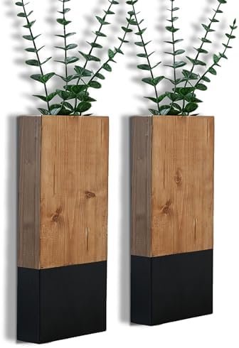 2 Pack Wall Planters for Indoor Plants, Wood Wall Decor for Bathroom, Bedroom Living Room, Modern Farmhouse Wooden Pocket Wall Vases for Dried Flowers and Faux Greenery Plants