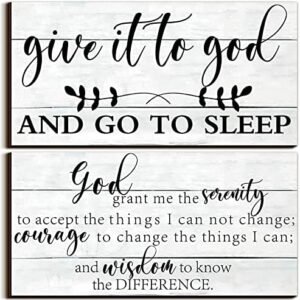 2 Pcs Bedroom Wall Decor Give It to God and Go to Sleep Sign Serenity Prayer Sign Farmhouse Wall Art Vintage Prayer Wall Art Above Bed Rustic Bedroom Wall Decor for Bedroom Home(Simple Style)