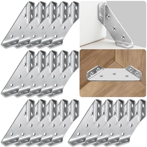 20PCS Universal Stainless Steel Furniture Corner Connector, Trapeziform Angle Brackets, Corner Braces, Corner Bracket for Wood, Shelf Supports, Shelving Brackets Heavy Duty