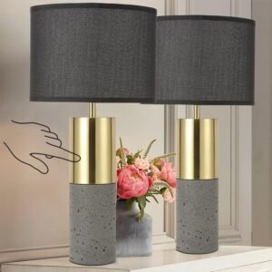 24" Tall Black and Gold Lamp Set of 2 Touch Control Table Lamps 3-Way Dimmable Lamps Concrete Contemporary Modern Bedside Nightstand Lamps Large End Table Living Room Lamps Bulb Included