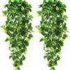 2pcs Fake Hanging Plants 3.6ft Fake Ivy Vine Artificial Ivy Leaves for Wedding Wall House Room Patio Indoor Outdoor Home Shelf Office Decor (No Baskets)