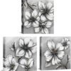 3 Panel Grey Flower Canvas Prints Elegant Magnolia Wall Art Modern Floral Painting for Home Living Room Bedroom Office Wall Decor Stretched and Ready to Hang