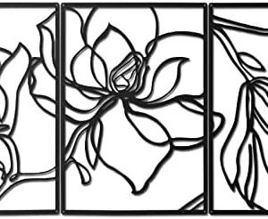 3 Panels Metal Flowers Wall Decor Modern Abstract Nature Floral Line Sculpture Minimalist Decor Hanging Wall Art for Home Bedroom Living Room Above Bed Wall Decoration, 11.8 x 17 Inch