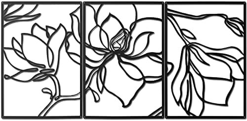 3 Panels Metal Flowers Wall Decor Modern Abstract Nature Floral Line Sculpture Minimalist Decor Hanging Wall Art for Home Bedroom Living Room Above Bed Wall Decoration, 11.8 x 17 Inch