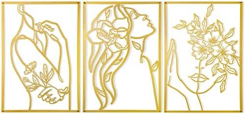 3 Pcs Gold Wall Decor Above Bed Minimalist for Living Room Metal Line Art - Female Body, Gold Room Decor for Bedroom Modern Wall Art for Indoor 15inch