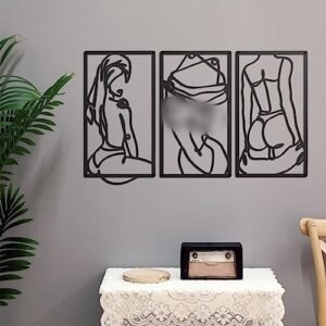 3 Pcs Modern Minimalist Wall Decor Abstract Line Art Wall Decor Woman Body Shape Art Print Decor Line Drawing Metal Wall Art for Living Room Bedroom Wall (Black,Classic Style)