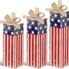 3 Pcs Patriotic Tiered Tray Decor 4th of July Wooden Block Sign Memorial Day Decorations Rustic Farmhouse Wood Firework Centerpiece Red Blue and White American Flag Star Table Decor for Home