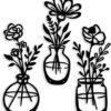 3 Pieces Black Metal Flowers Wall Decor Metal Vase Wall Art Metal Wall Sculptures Hanging for Indoor Kitchen Bathroom Bedroom living room,14.56x5.9 inches