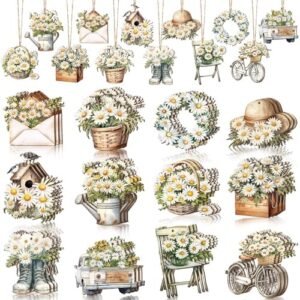 36 Pcs Summer Daisy Ornaments for Tree Spring Tree Ornaments Farmhouse Flower Floral Hanging Decorations Decorative Daisy Wood Cutouts Tags Spring Summer Decor for Tree Home Party Craft Decor