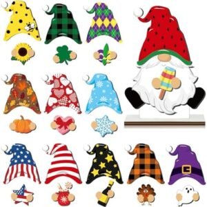 38 Pcs Interchangeable Wooden Gnome Decor Easter Interchangeable Gnome Sign DIY Holiday Seasonal Tiered Tray Decor with Magnet Detachable St. Patrick's Welcome Sign(Heart)