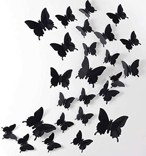 3D Butterfly Wall Decor, 48PCS Removable Mural Stickers Wall Stickers Decal for Home and Room Decoration (Black) (Black)