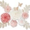 3D Paper Flowers Decorations for Wall, Pink Roses Artificial Flowers with Leaves and Butterfly Stickers, Elegant Decor Nursery Room Wall, Wedding and Baby Shower Décor (14pcs, Pink Set)