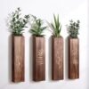 4 Pack Wood Indoor Wall Planters, Modern Wall Decor for Living Room Bedroom, Farmhouse Pocket Wall Vases for Dried Flowers and Faux Greenery Plants - Brown