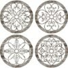 4 Pcs Thicken Rustic Wall Decor Farmhouse Wall Art Wooden Hollow Carved Design Decor Rustic Round Wall Art for Living Room Bedroom Hallway Decor Kitchen Wall (Retro White,10 x 10 Inch)