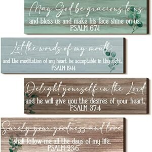 4 Pieces Bible Verses Wall Decor Psalms Scripture Wooden Christian Sign Rustic Wall Art Prayer Decorations for Home (Delicate)