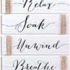 4 Pieces Farmhouse Bathroom Decor Wall Art Bathroom Sign Rustic Bathroom Decor Relax Soak Unwind Breathe Wood Sign for Home Spa Bathroom Decor, 11.8 x 3 Inch (White)