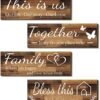 4 Pieces Home Wall Signs, THIS IS US/TOGETHER/BLESS THIS HOME/FAMILY Wall Decor For Living Room Bedroom, Rustic Wooden Farmhouse Wall Art , 4.7 x 13.8 Inch(Brown)