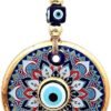 4.3" Glass Blue Evil Eye Wall Hanging Floral Design Gold Ornament – Evil Eye Wall Hanging in a Box - Home Protection Charm Evil Eye Wall Decor - Turkish Nazar Amulet