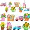 48 Pcs Spring Wooden Hanging Ornament Wood Tulip Hanging Ornaments Flower Gnome Hanging Wood Cutouts Spring Hang Decoration for Home Small Tree Party