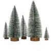 5 PCS Christmas Trees Desktop Miniature Pine Tree Artificial Mini Christmas Sisal Snow Frost Trees with Wooden Bases Plastic Winter Snow Ornaments Tabletop Trees for Christmas Party Home Decor