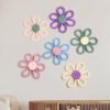 6 Pcs Boho Nursery Decor for Girl 6 inch Woven Daisy Flower Decor Macrame Wall Hanging Bohemian Wall Decor Daisy Nursery Decor for Baby Girls Kids Nursery Home Bedroom(Woven Vivid Style)