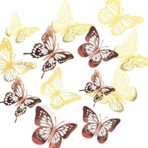 72Pcs 3D Butterfly Wall Decors Room Decor Gold Butterfly Decorations Home Decor 6 Styles 3 Sizes Removable Butterfly for Birthday Graduation Party Dorm Wedding Cake Flower Decorations