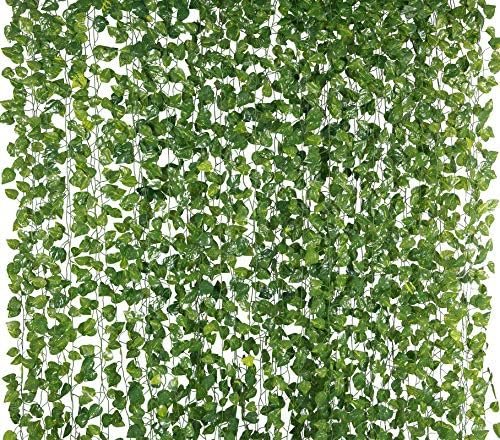 78-Ft 12 Pack Silk Artificial Ivy Vines Leaf Garland Plants Hanging Wedding Garland Fake Foliage Flowers Home Kitchen Garden Office Wedding Wall Decor