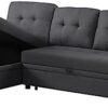 84 inch L-Shape Sectional Sleeper Sofa with Chaise Storage and Pull-Out Bed, Tufted Linen Backrest, Reversible 3-Seater for Living Spaces, Dark Grey