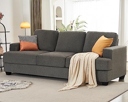 89 Inch Sofa, Comfy Sofa Couch with Extra Deep Seats, Modern Sofa- 3 Seater Sofa Couch for Living Room Apartment Lounge, Grey Chenille