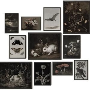 97 Decor Dark Cottagecore Decor - Dark Academia Room Decor, Cottage Core Wall Decor, Gothic Animal Prints Nature Posters, Vintage Mushroom Art Whimsical Decor for Home Bedroom (8x10 Unframed)