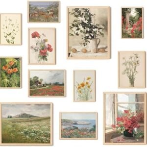 97 Decor Floral Wall Art - Vintage Floral Prints for Wall Decor, Flower Poster for Room Aesthetic Vintage Prints, French Garden Painting Spring Landscape Botanical Art Wildflower Decor (8x10 Unframed)