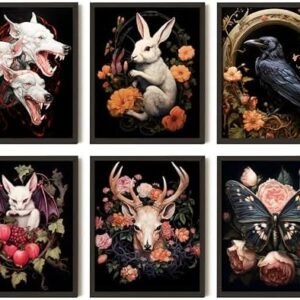 97 Decor Whimsigoth Home Decor - Animal Gothic Wall Art Prints, Dark Cottagecore Goth Decor, Butterfly Rabbit Moth Wall Decor Aesthetic Pictures, Whimsical Moody Posters for Bedroom (8x10 Unframed)