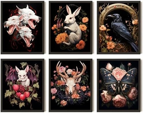 97 Decor Whimsigoth Home Decor - Animal Gothic Wall Art Prints, Dark Cottagecore Goth Decor, Butterfly Rabbit Moth Wall Decor Aesthetic Pictures, Whimsical Moody Posters for Bedroom (8x10 Unframed)