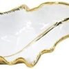 A & B Home 15.4 in L White/Gold Ceramic Leaf Table Décor, Home Accent