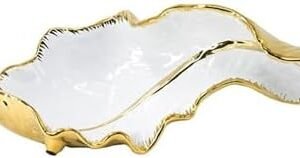 A & B Home 15.4 in L White/Gold Ceramic Leaf Table Décor, Home Accent