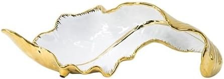 A & B Home 15.4 in L White/Gold Ceramic Leaf Table Décor, Home Accent