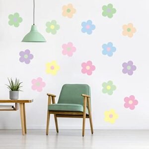 A1diee 16Pcs Danish Pastel Aesthetic Cute Flowers Wall Decal Preppy Hippie Trendy Wall Art Decor Vinyl Peel and Stick Kidcore Aesthetic Retro Colorful Boho Wall Stickers for Girls College Dorm Bedroom