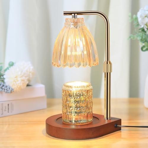 AIFEI Candle Warmer Lamp with Timer, Electric Candle Lamp with 2 Bulbs Adjustable Height Dimmable Candle Lamp Warmer for Jar Candles Home Decor Gifts for Mom Christmas Mother's Day (Walnut Wood)