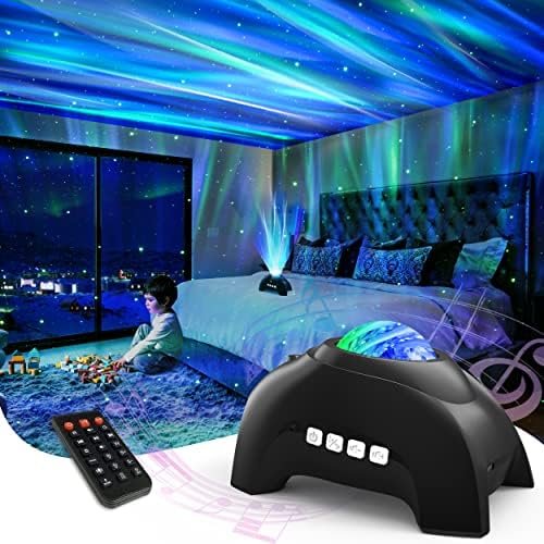 AIRIVO Northern Lights Aurora Projector, Star Projector Music Speaker, White Noise Night Light Galaxy Projector for Kids Adults, for Home Decor Bedroom/Ceiling/Party (Black)