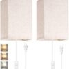 AVV Wall Sconces,Plug in Wall Sconces 3 Color Temperature 2700K 4000K 5000K,Wall Lamp with Plug in Cord and On/Off Switch,Fabric Linen Shade,No Wiring Required,Wall Lights for Bedroom Living Room