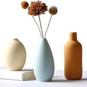 Abbittar Ceramic Vase Set of 3, Flower Vase Minimalism Style for Rustic Home Decor, Modern Farmhouse Decor, Living Room Decor, Shelf Decor, Table, Bookshelf, Mantel and Entryway Decor-Multicolor