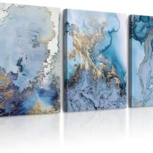 Abstract Canvas Wall Art For Living Room Wall Decor For Bedroom Office Decoration Inspirational Wall Pictures Blue Abstract Watercolor Wall Painting Posters Home Decor Artwork 3 Piece Set