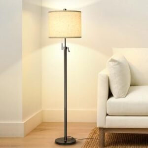 Adjustable Height Floor Lamp for Living Room, Black Standing Lamp, Floor Lamp for Bedroom Office, Modern Tall Floor Lamp with Linen Shade, 3-Way Dimmable 8W 3000K LED Blub Included (Black)