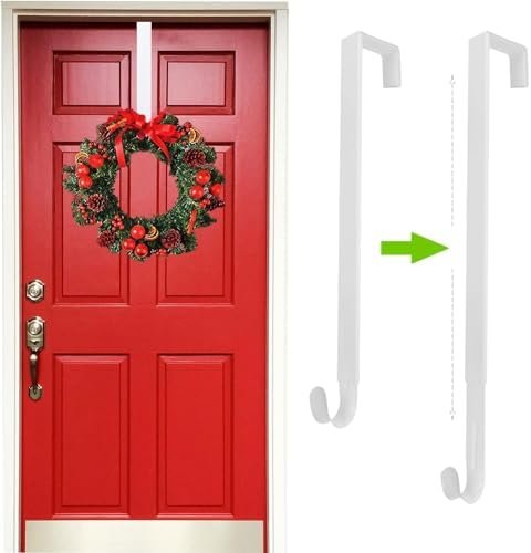 Adjustable Wreath Hanger for Front Door, Wreath Door Hanger Front Door Wreath Hook from 15" to 25" for Christmas Halloween Autumn Front Door Wreath Decorations, White