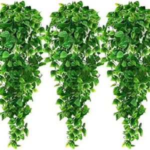 Ageomet 3pcs Artificial Hanging Plants, 3.6ft Fake Ivy Vine for Wall House Room Indoor Outdoor Decoration (No Baskets)