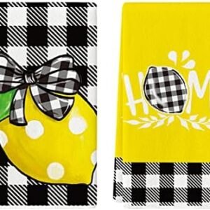 Artoid Mode Buffalo Plaid Bow Tie Lemon Home Summer Kitchen Towels Dish Towels, 18x26 Inch Seasonal Spring Decoration Hand Towels Set of 2